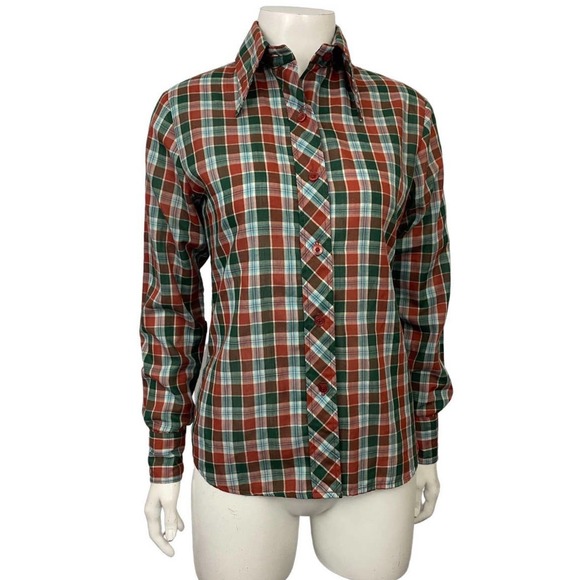 1980s Autumn Colored Plaid Shirt Button up Western Top / Women’s XS * - Picture 5 of 5
